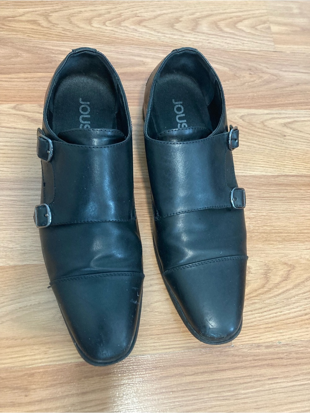 Jousen Men's Black Double Monk Strap Dress Shoes -